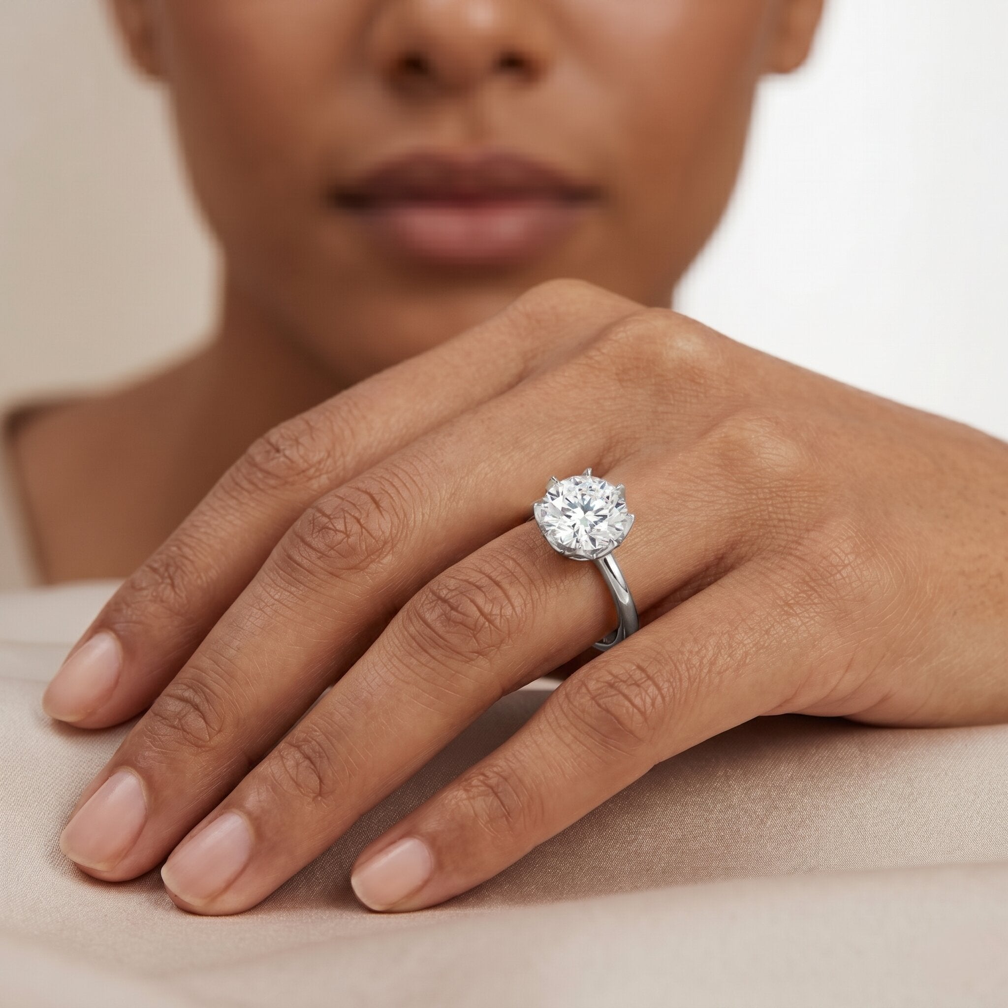 Lotus Basket Set Lab Grown Diamond 3 Carat Engagement Ring with IGI Certificate Lab - ( E-VS1 ) - Rosec Jewels