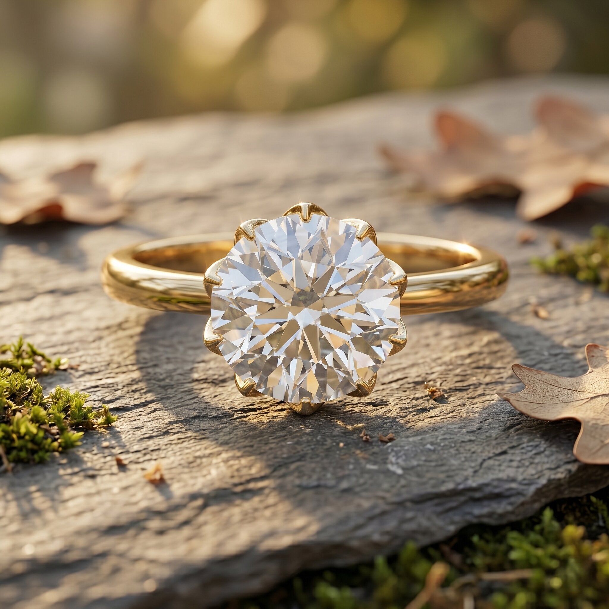 Lotus Basket Set Lab Grown Diamond 3 Carat Engagement Ring with IGI Certificate Lab - ( E-VS1 ) - Rosec Jewels