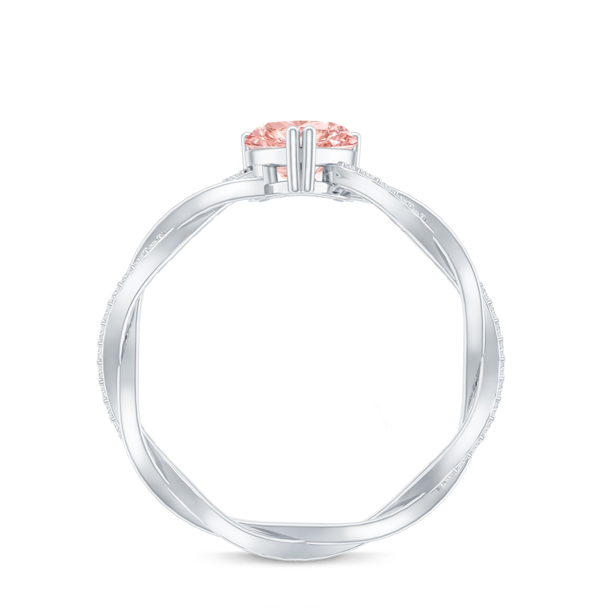 Rosec Jewels-1 CT Lab Grown Pink Diamond Heart Engagement Ring with Crossover Shank