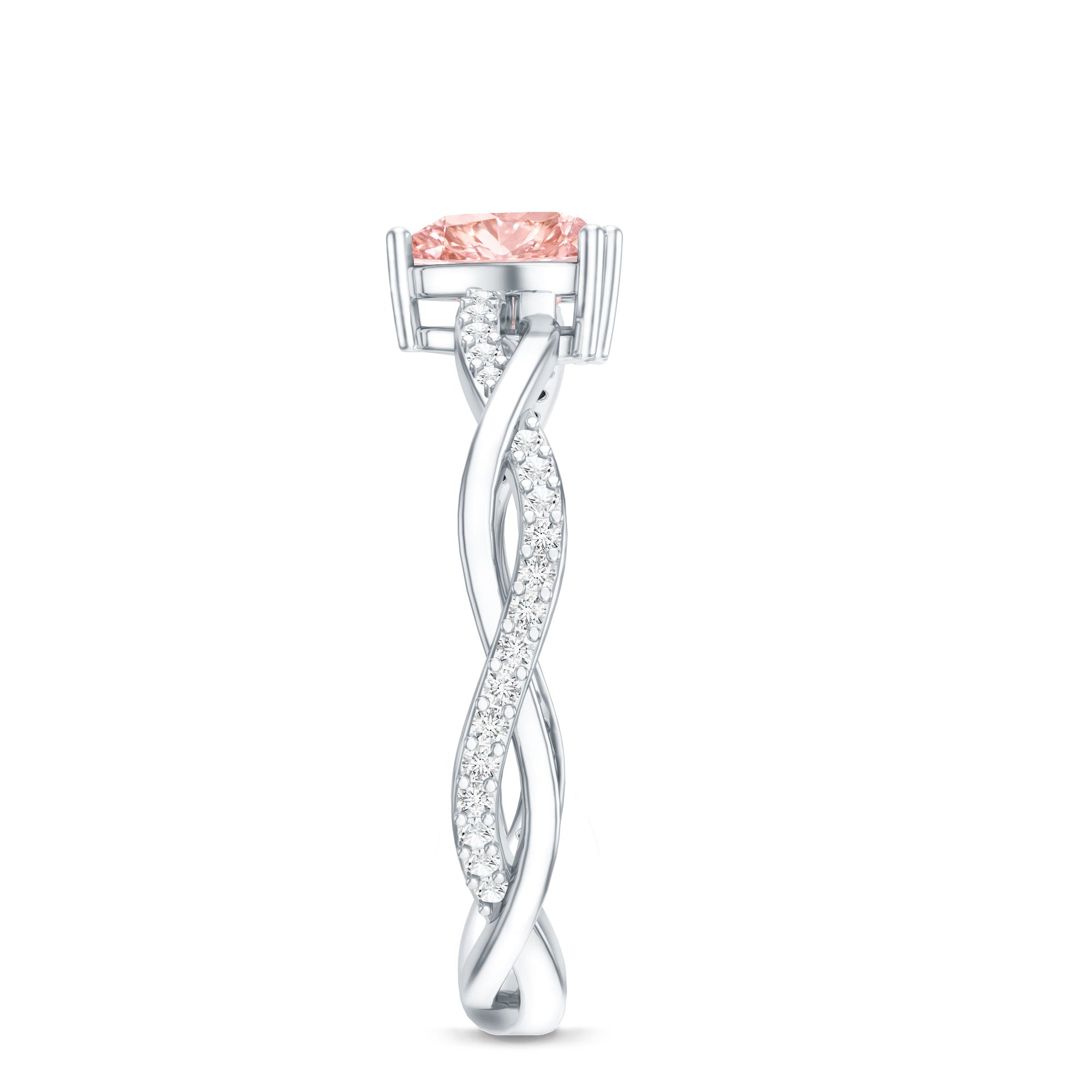 Rosec Jewels-1 CT Lab Grown Pink Diamond Heart Engagement Ring with Crossover Shank