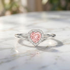IGI Certified Lab Grown Pink Diamond Heart Promise Ring with Halo Fancy Pink - VS1 - Rosec Jewels
