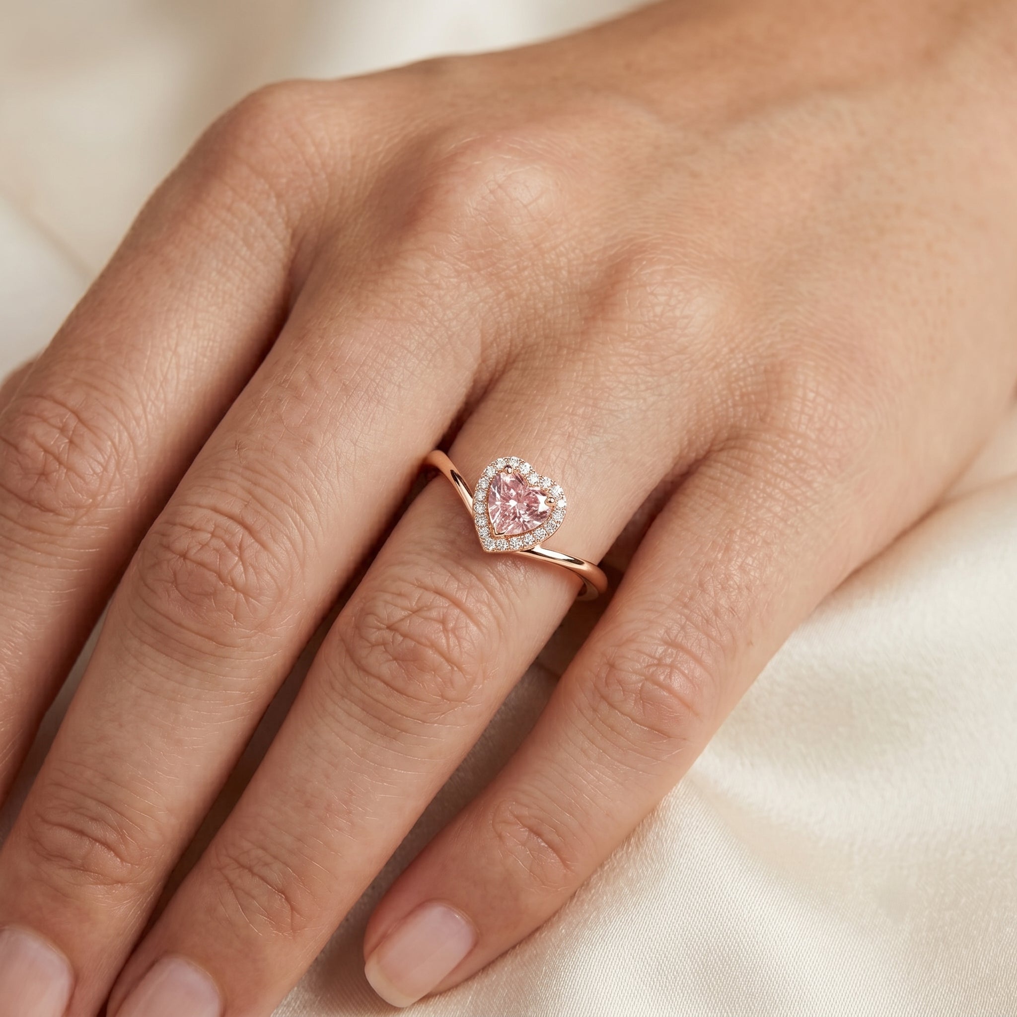 IGI Certified Lab Grown Pink Diamond Heart Promise Ring with Halo Fancy Pink - VS1 - Rosec Jewels