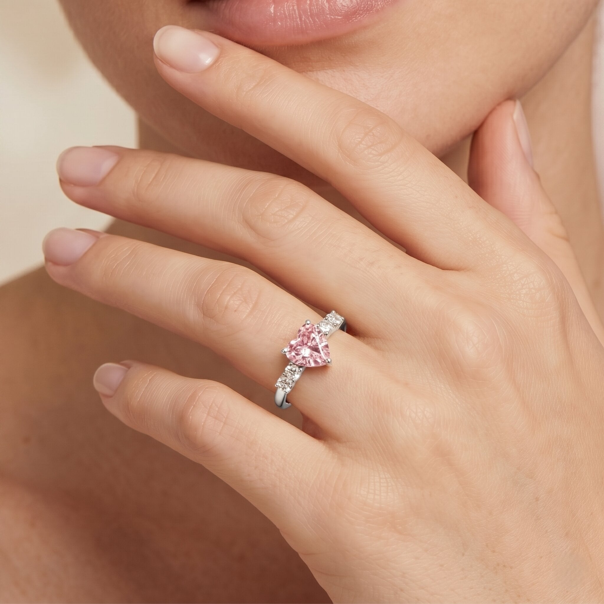 IGI Certified 1 Carat Lab Grown Pink and White Diamond Heart Promise Ring for Her VS1 - Rosec Jewels