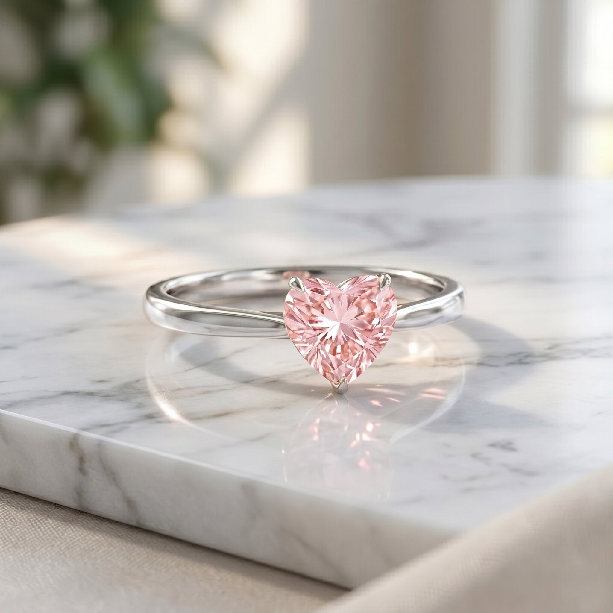 1 CT Lab Grown Pink Diamond Heart Promise Ring with IGI Certificate VVS - Rosec Jewels