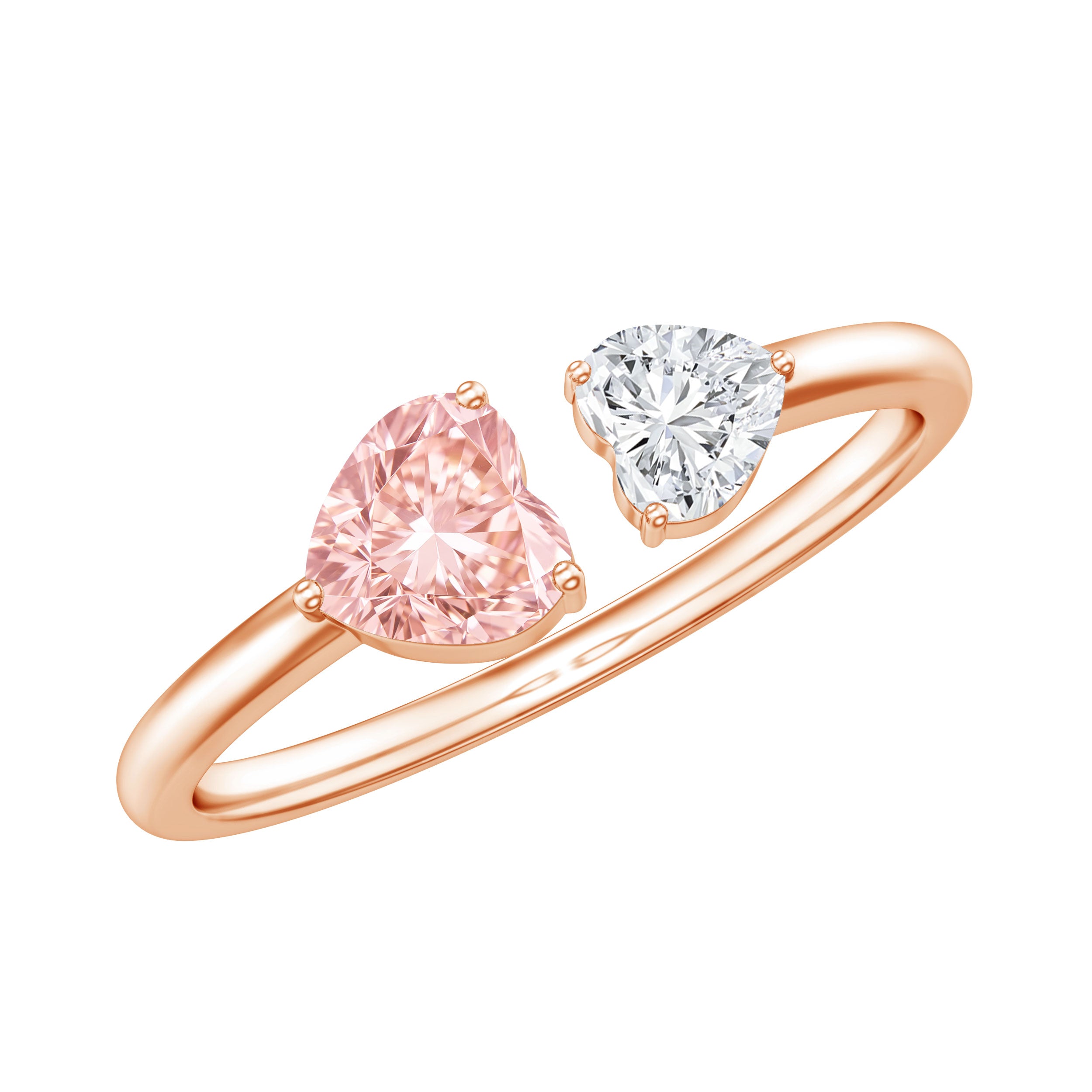 Rosec Jewels-Heart Shape Lab Grown Pink White Diamond Toi Et Moi Promise Ring