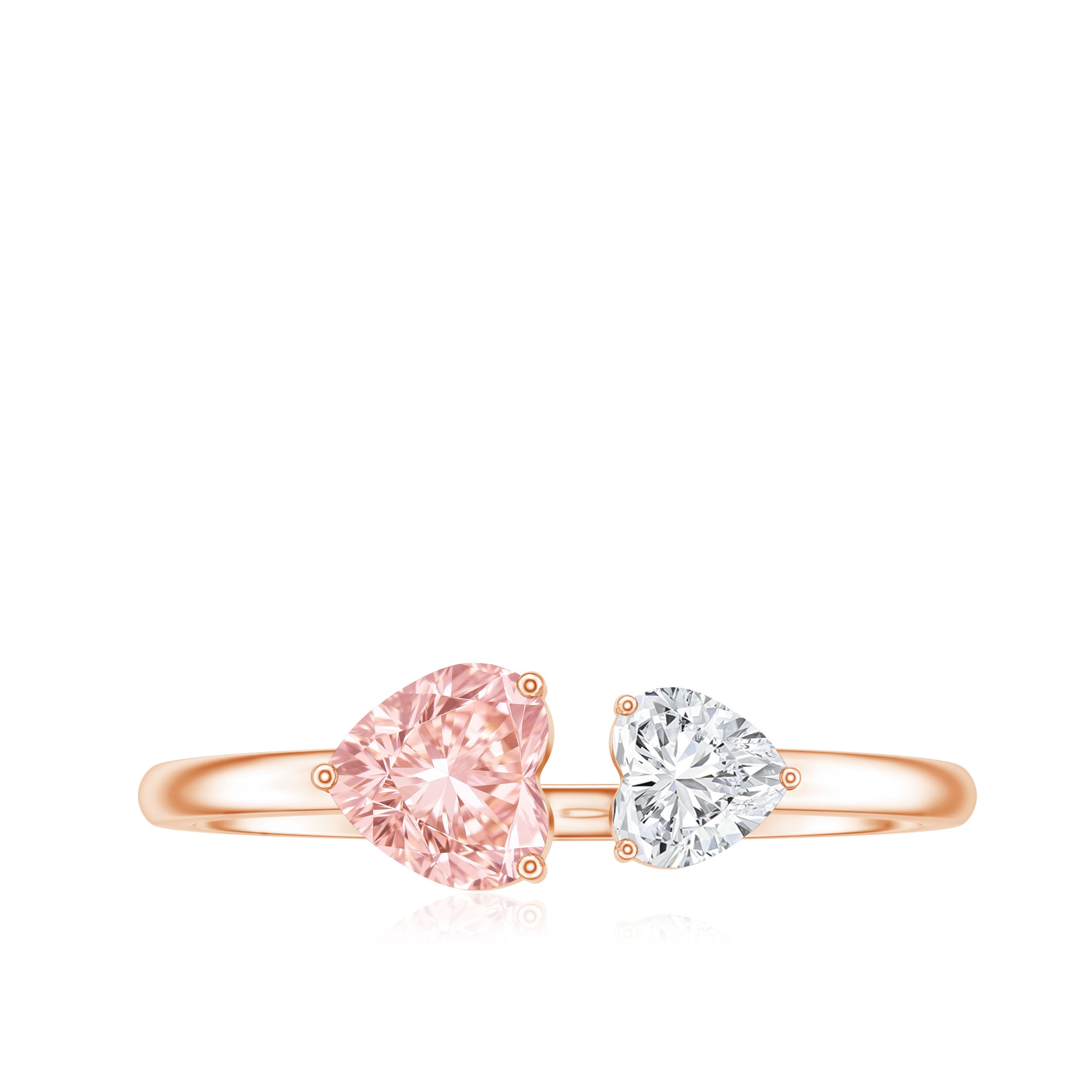 Rosec Jewels-Heart Shape Lab Grown Pink White Diamond Toi Et Moi Promise Ring
