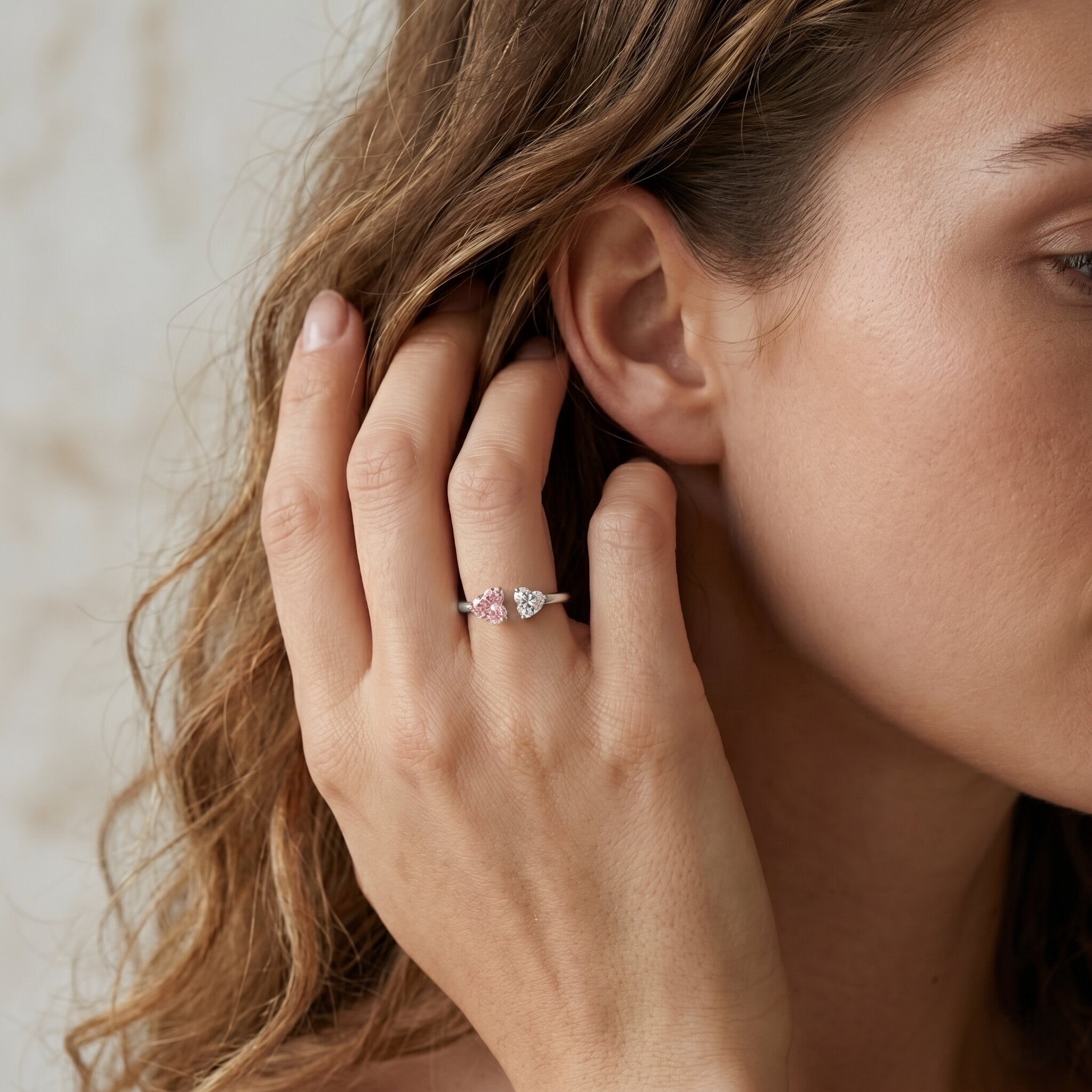 Heart Shape Lab Grown Pink White Diamond Toi Et Moi Promise Ring with IGI Certificate VVS - Rosec Jewels