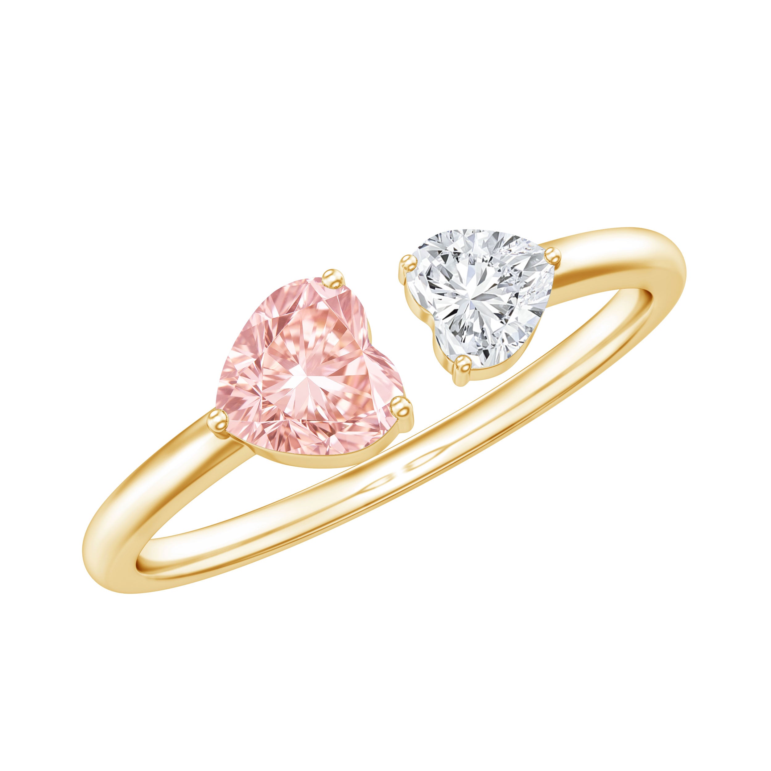 Rosec Jewels-Heart Shape Lab Grown Pink White Diamond Toi Et Moi Promise Ring