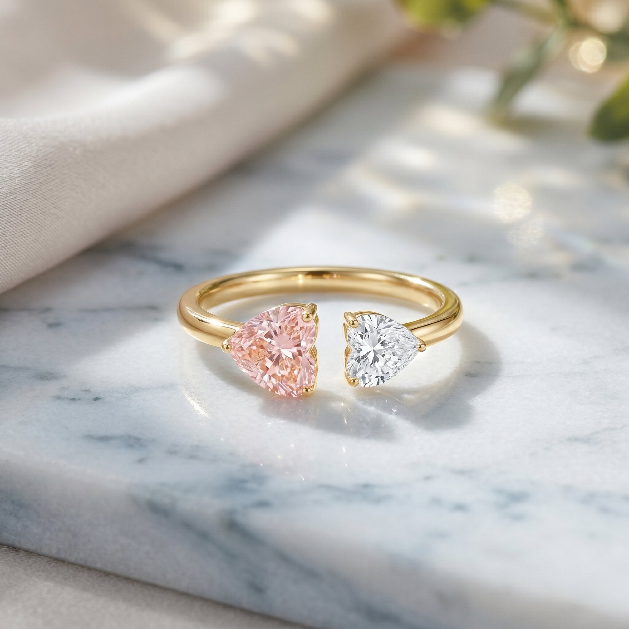 Heart Shape Lab Grown Pink White Diamond Toi Et Moi Promise Ring with IGI Certificate VVS - Rosec Jewels