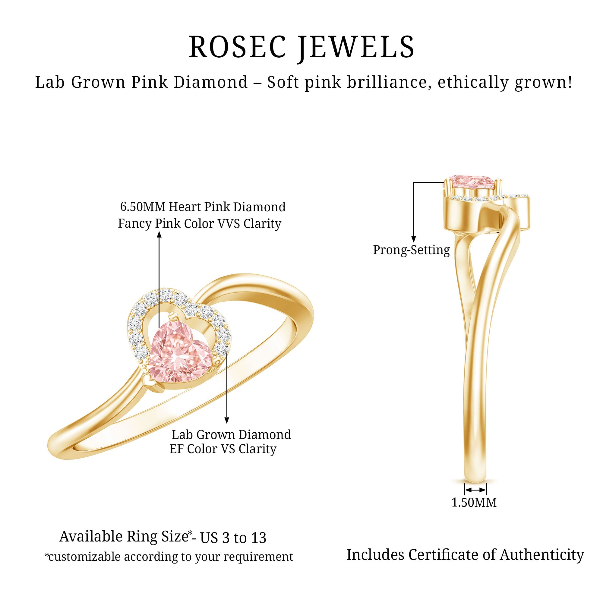 Rosec Jewels-Lab Grown Pink Diamond Heart Promise Ring with Twisted Band