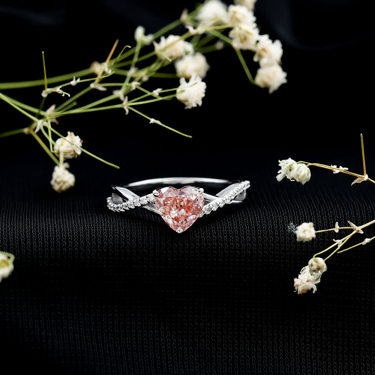 IGI Certified 1 CT Heart Shaped Lab Grown Pink Diamond Infinity Engagement Ring Fancy Pink - VS1 - Rosec Jewels