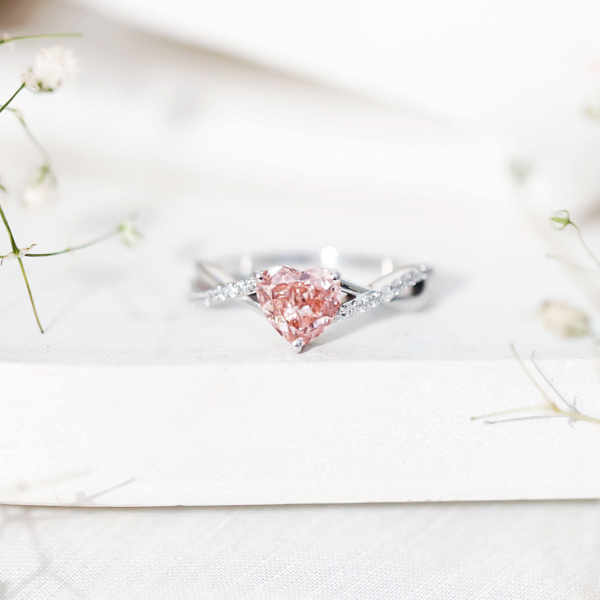 IGI Certified 1 CT Heart Shaped Lab Grown Pink Diamond Infinity Engagement Ring Fancy Pink - VS1 - Rosec Jewels