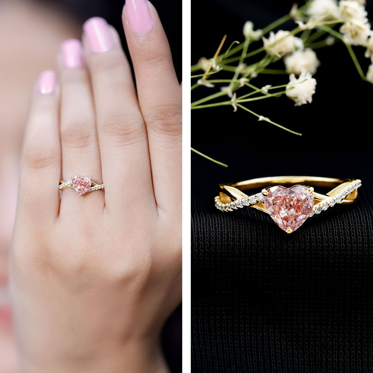 IGI Certified 1 CT Heart Shaped Lab Grown Pink Diamond Infinity Engagement Ring Fancy Pink - VS1 - Rosec Jewels