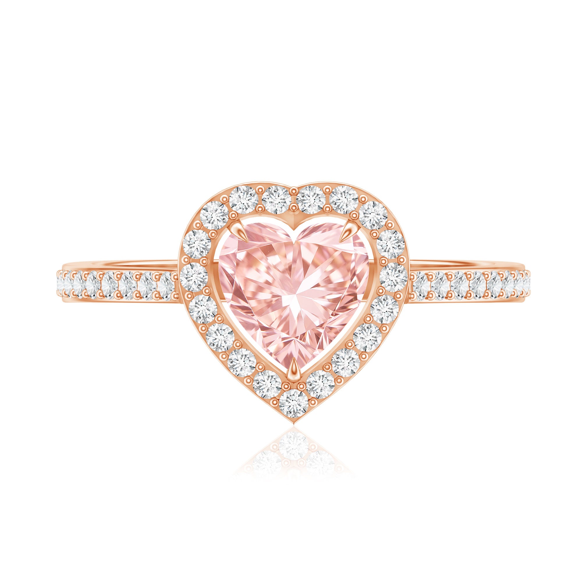 Rosec Jewels-Heart Shape 1 CT Lab Grown Pink White Diamond Halo Engagement Ring