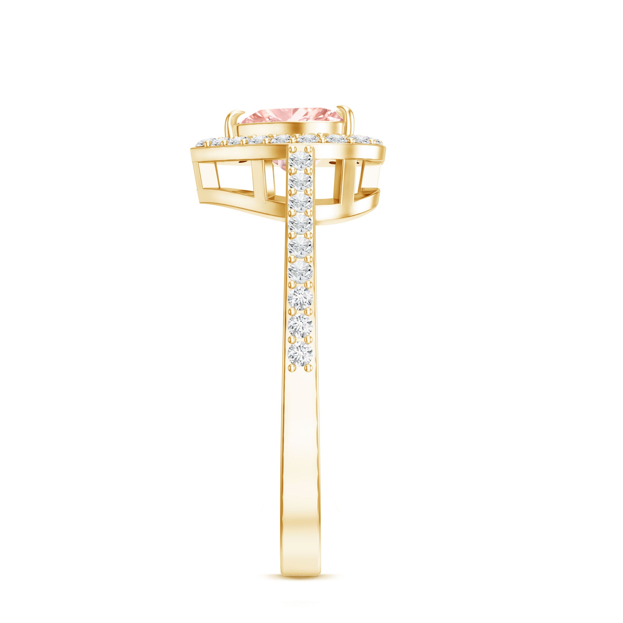 Rosec Jewels-Heart Shape 1 CT Lab Grown Pink White Diamond Halo Engagement Ring