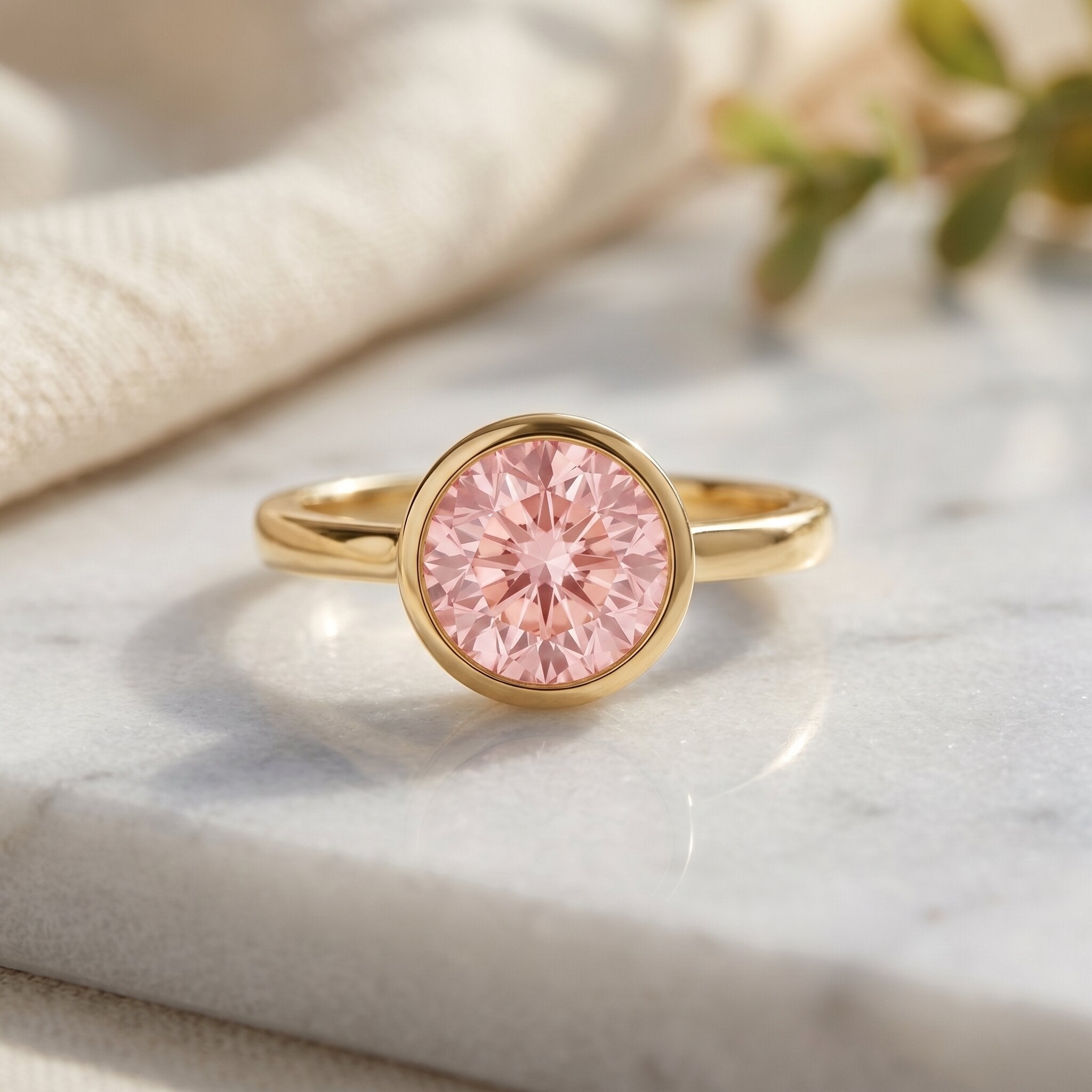 1 CT Lab Grown Pink Diamond Bezel Set Engagement Ring with IGI Certificate VVS - Rosec Jewels