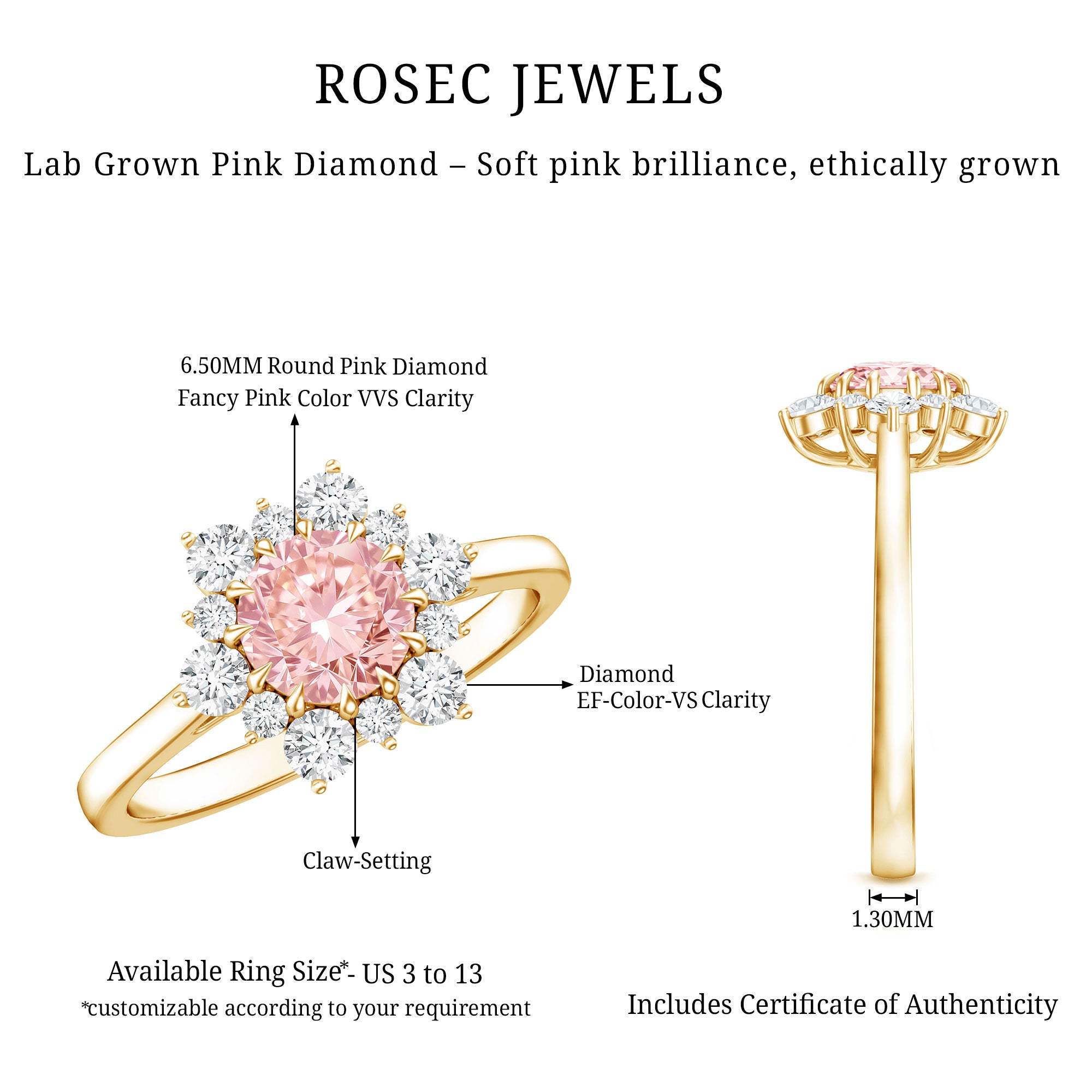 Rosec Jewels-1 CT Lab Grown Pink and White Diamond Halo Engagement Ring