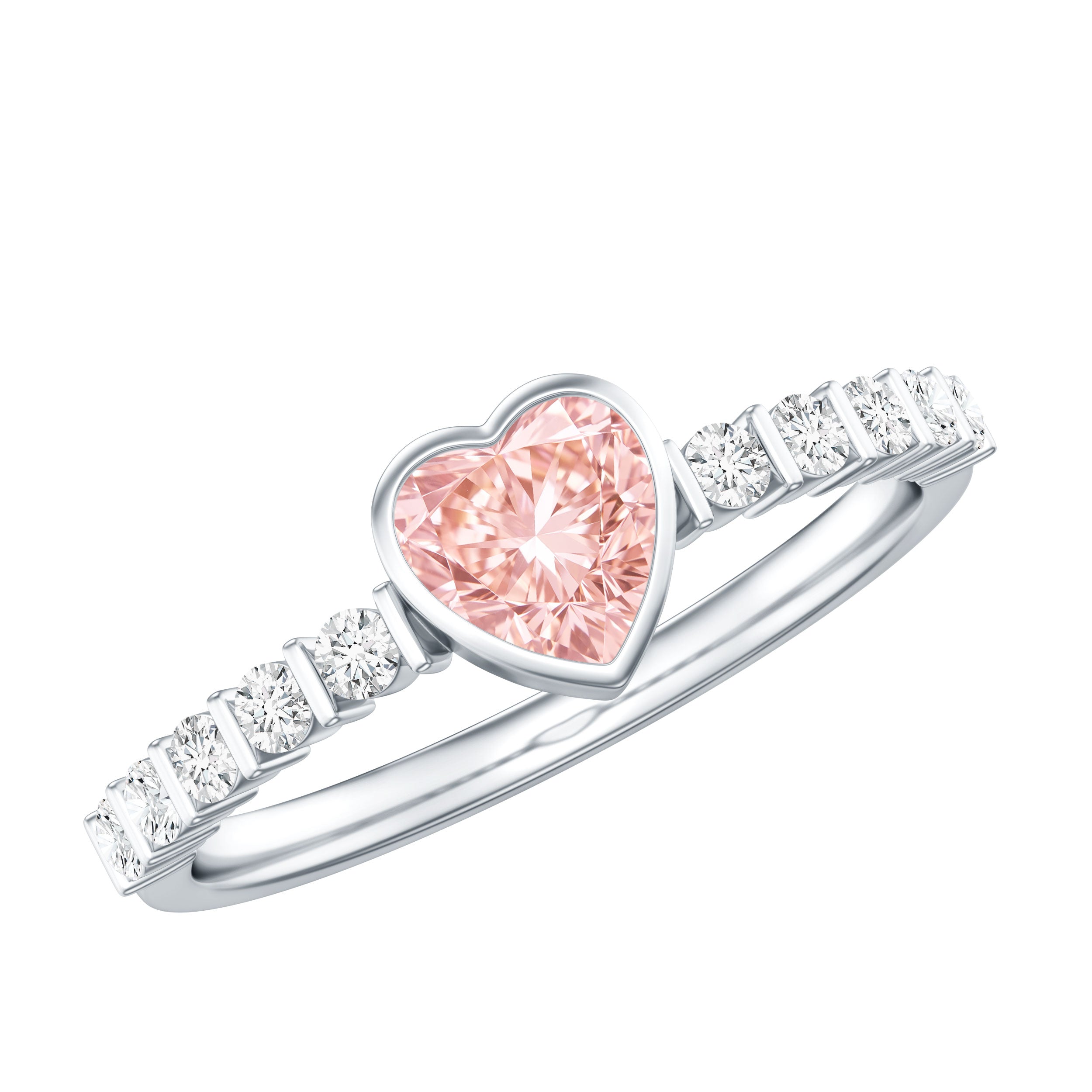 Rosec Jewels-1 CT Lab Grown Pink Diamond Heart Engagement Ring with Side Stones