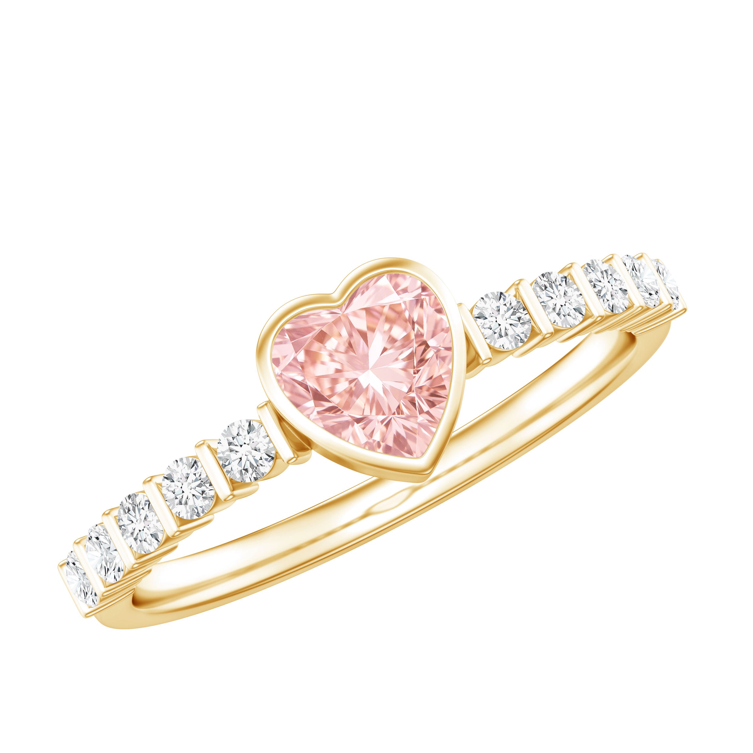Rosec Jewels-1 CT Lab Grown Pink Diamond Heart Engagement Ring with Side Stones