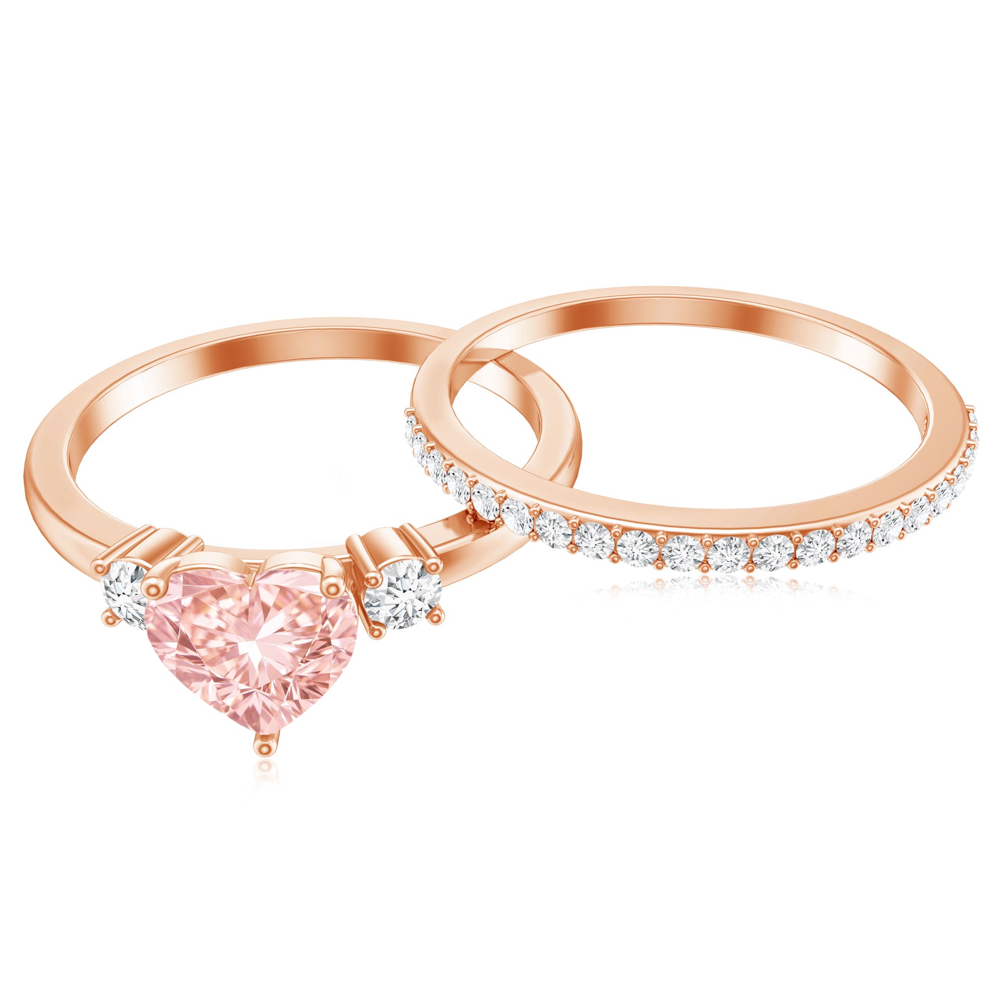 Rosec Jewels-Lab Grown Pink Heart Engagement Ring With Diamond Wedding Band
