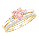 Rosec Jewels-Lab Grown Pink Heart Engagement Ring With Diamond Wedding Band