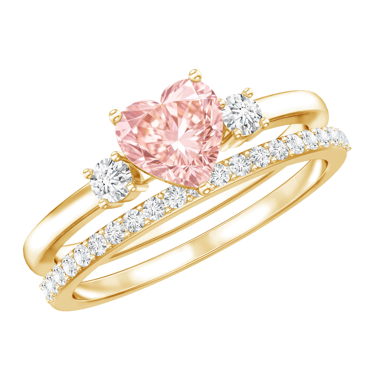 IGI Certified Lab Grown Pink Heart Engagement Ring With Diamond Wedding Band Fancy Pink - VS1 - Rosec Jewels
