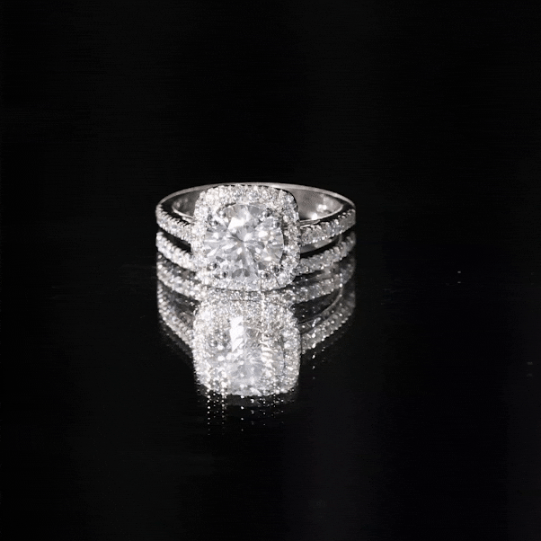 Round Certified Moissanite Wedding Ring Set with Halo D-VS1 - Rosec Jewels