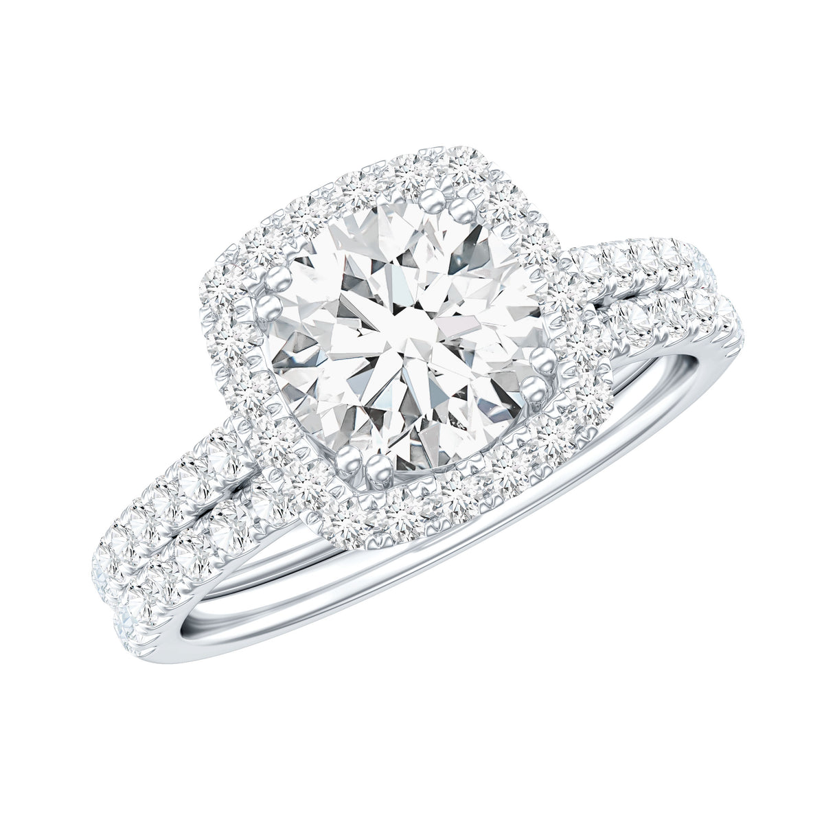 Round Certified Moissanite Wedding Ring Set with Halo D-VS1 - Rosec Jewels