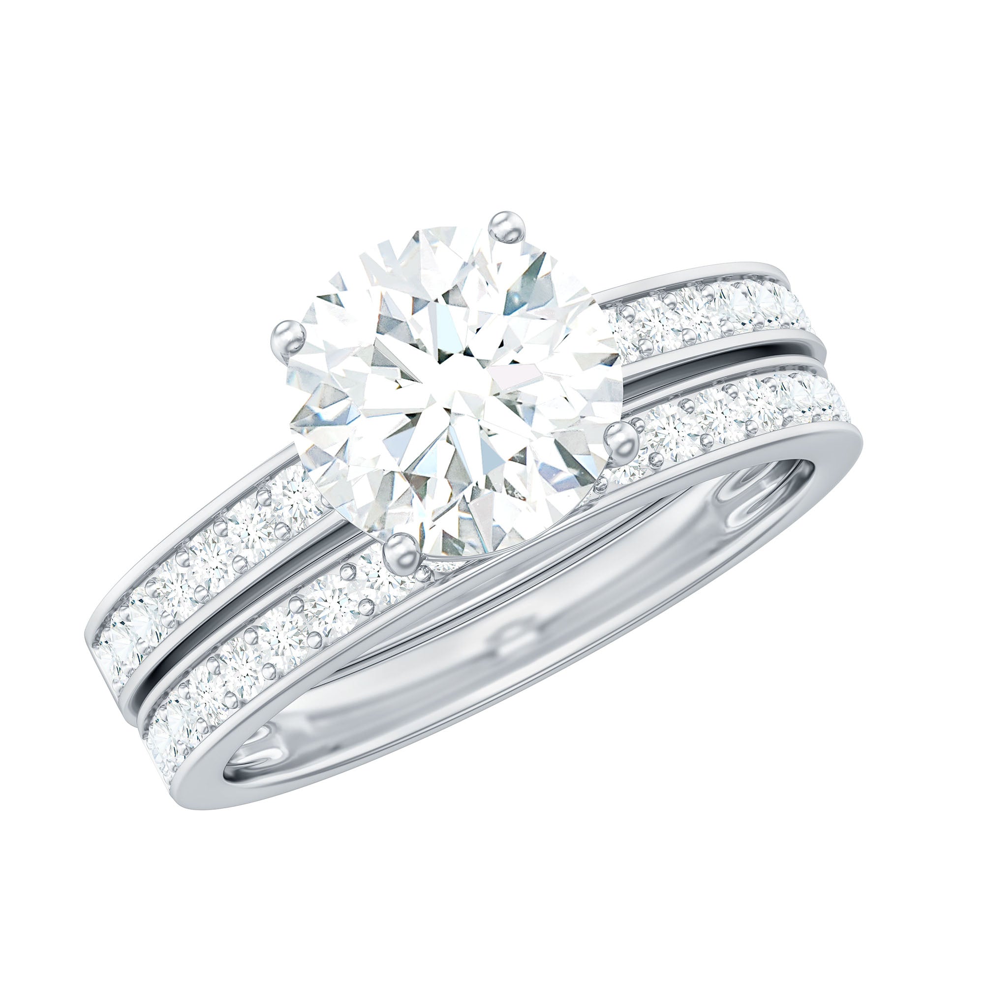 3 CT Solitaire Moissanite Engagement Ring Set Moissanite - ( D-VS1 ) - Color and Clarity - Rosec Jewels