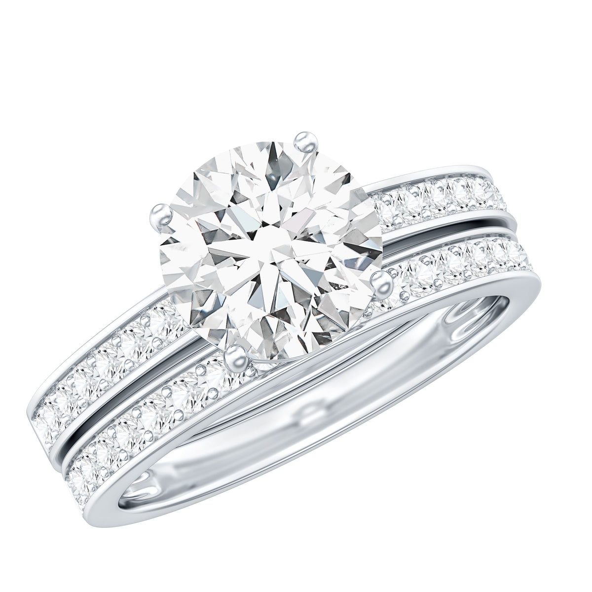 Certified 2 Carat Moissanite Solitaire Wedding Ring Set D-VS1 - Rosec Jewels