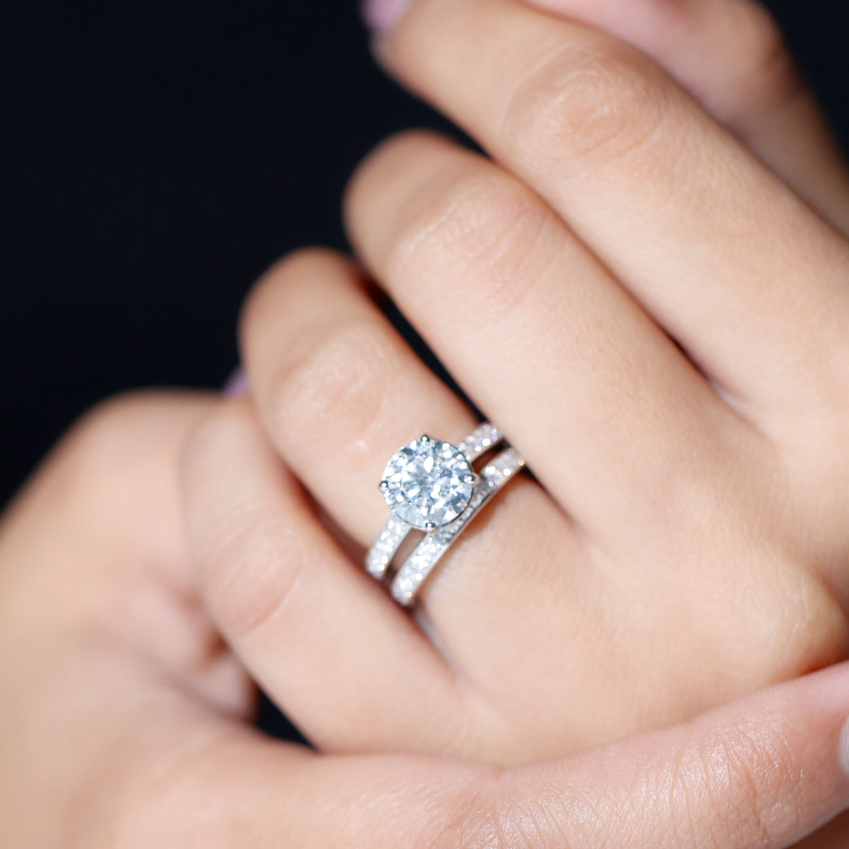 Certified 2 Carat Moissanite Solitaire Wedding Ring Set D-VS1 - Rosec Jewels