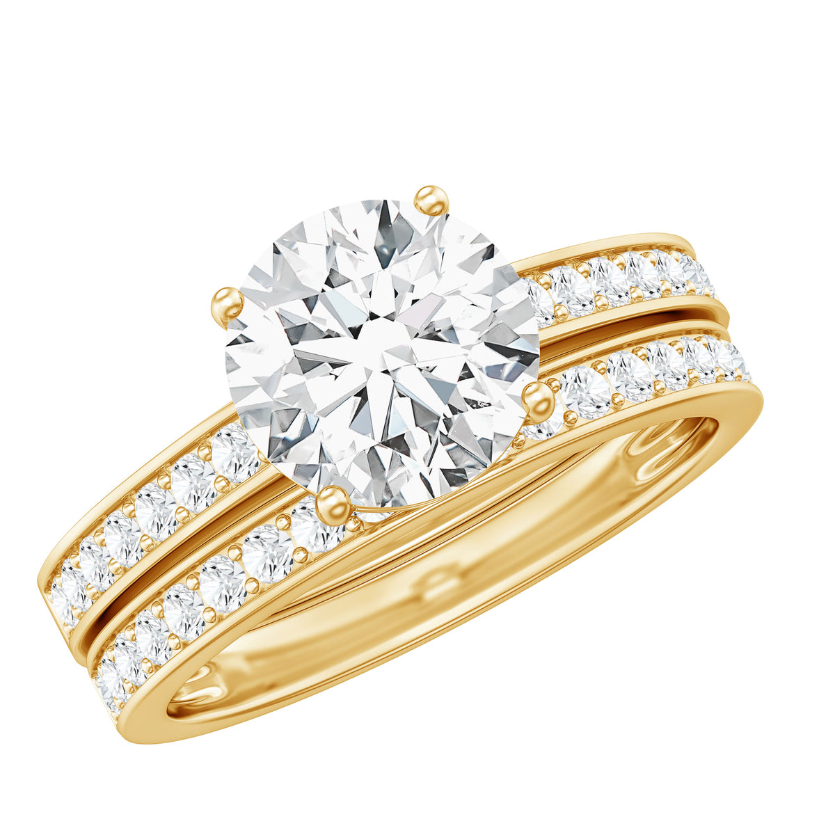 Certified 2 Carat Moissanite Solitaire Wedding Ring Set D-VS1 - Rosec Jewels