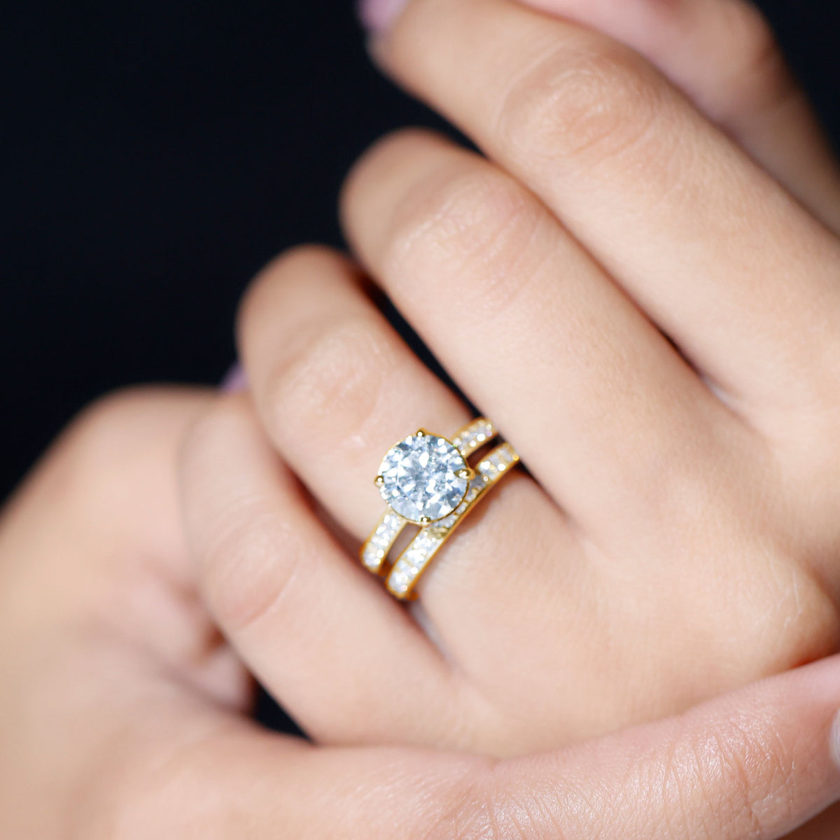 Certified 2 Carat Moissanite Solitaire Wedding Ring Set D-VS1 - Rosec Jewels