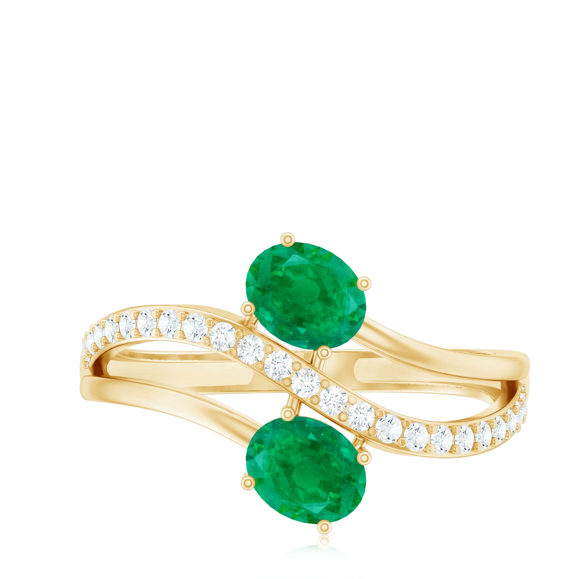 Natural Certified Emerald Two Stone Engagement Ring with Diamonds AAA - Rosec Jewels