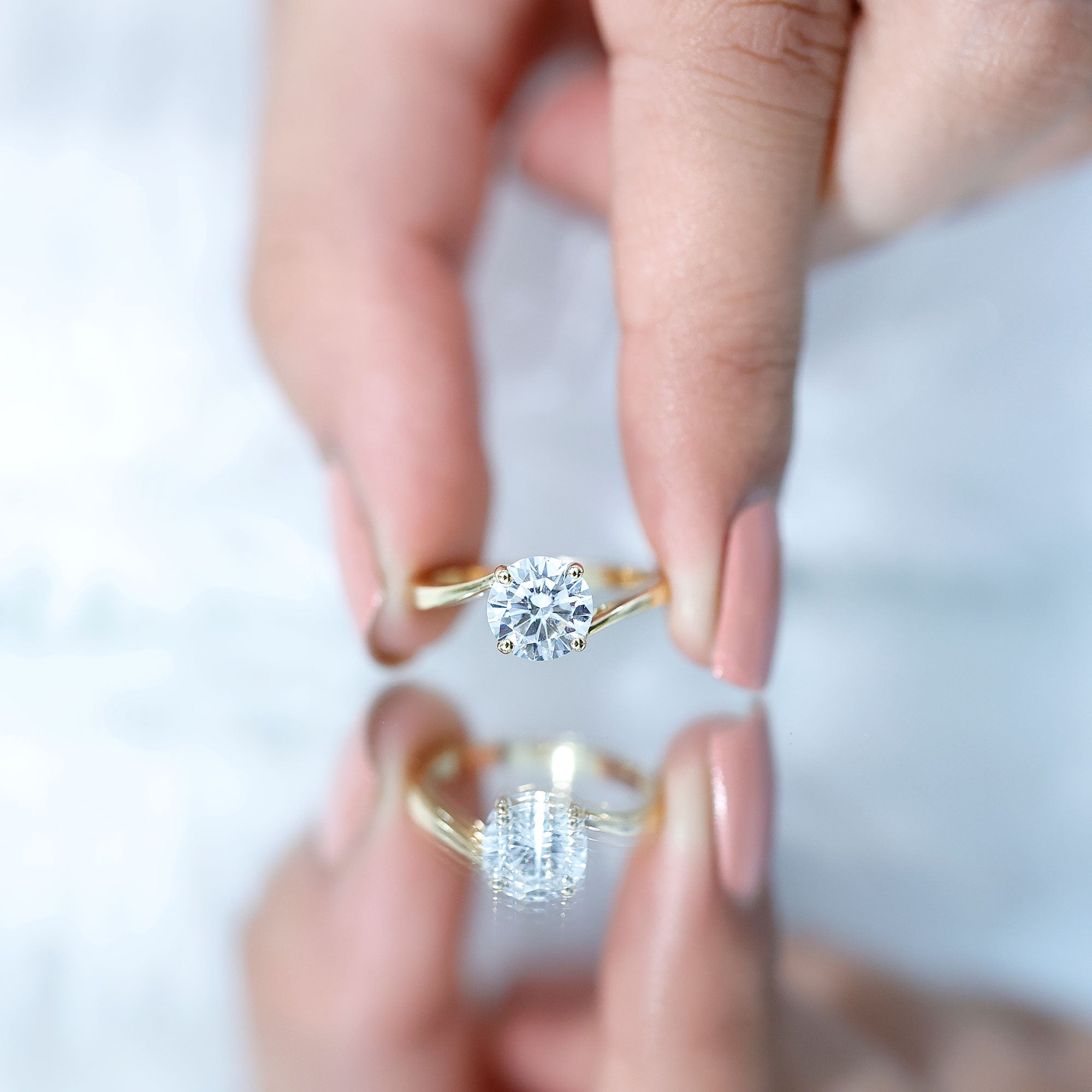 Certified Moissanite Solitaire Engagement Ring with Bypass Shank D-VS1 - Rosec Jewels