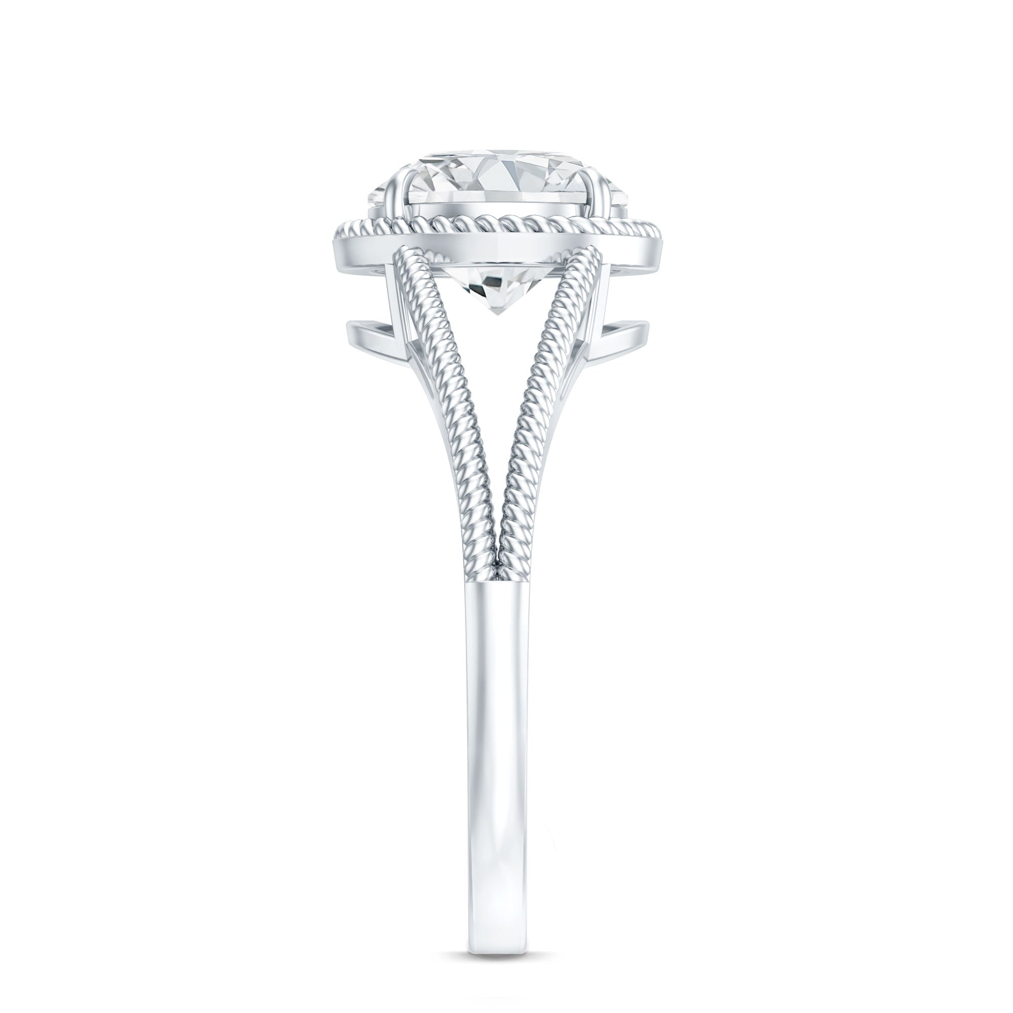 2 CT Round Cut Moissanite Solitaire Engagement Ring with Split Shank D-VS1 - Rosec Jewels