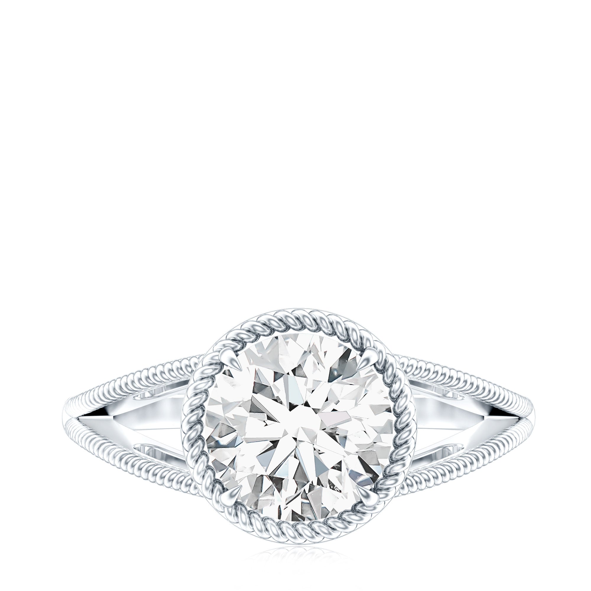 2 CT Round Cut Moissanite Solitaire Engagement Ring with Split Shank D-VS1 - Rosec Jewels