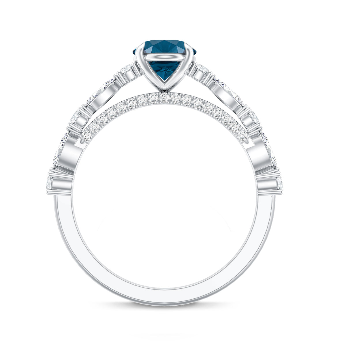 1 Carat Oval Cut London Blue Topaz Engagement Ring with Diamond Accent AAA - Rosec Jewels