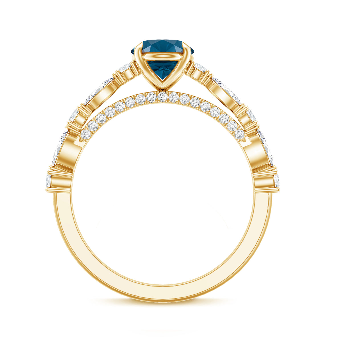 1 Carat Oval Cut London Blue Topaz Engagement Ring with Diamond Accent AAA - Rosec Jewels