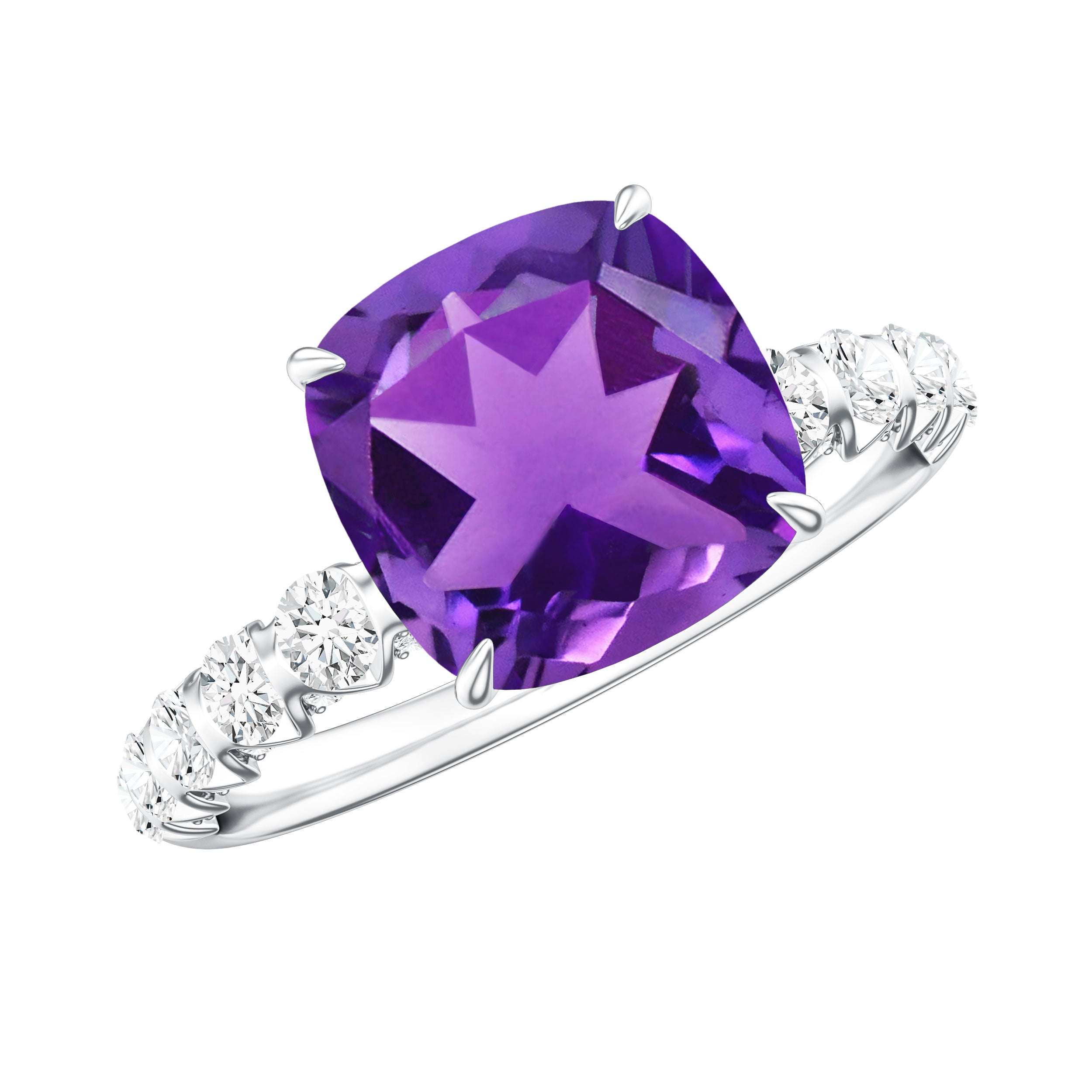 2 Carat Amethyst Cushion Cut Engagement Ring with Diamond AAA - Rosec Jewels