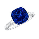 Classic 2.75 Carat Lab Grown Blue Sapphire Cushion Cut Engagement Ring with Diamond AAAA - Rosec Jewels