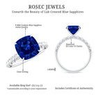 Classic 2.75 Carat Lab Grown Blue Sapphire Cushion Cut Engagement Ring with Diamond AAAA - Rosec Jewels