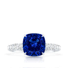 Classic 2.75 Carat Lab Grown Blue Sapphire Cushion Cut Engagement Ring with Diamond AAAA - Rosec Jewels