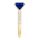 Classic 2.75 Carat Lab Grown Blue Sapphire Cushion Cut Engagement Ring with Diamond AAAA - Rosec Jewels