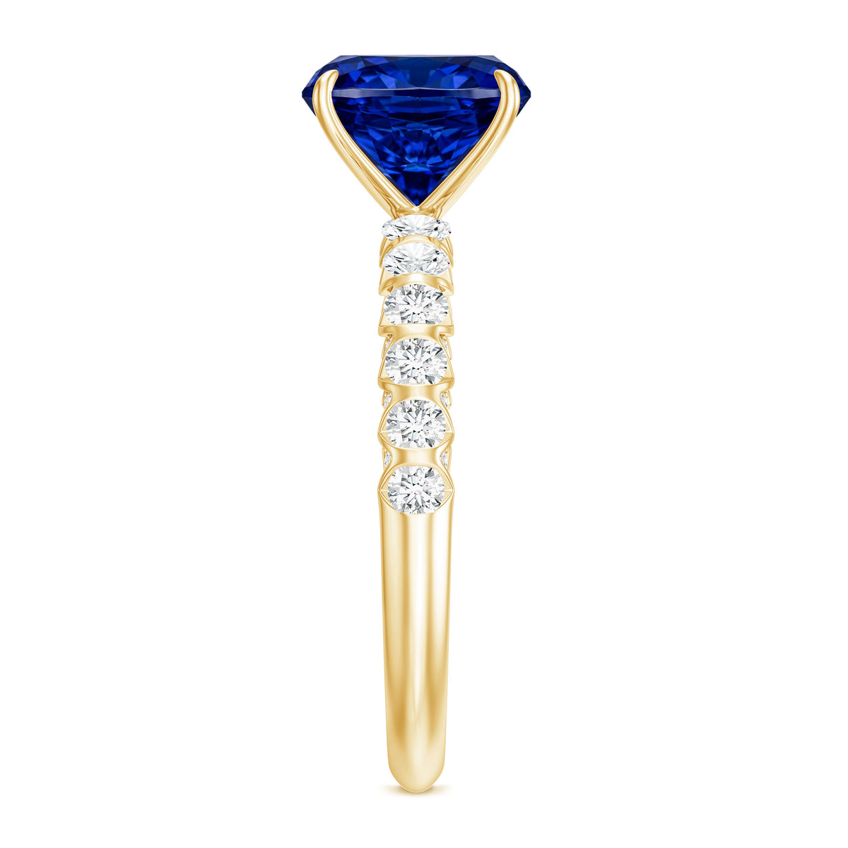 Classic 2.75 Carat Lab Grown Blue Sapphire Cushion Cut Engagement Ring with Diamond AAAA - Rosec Jewels