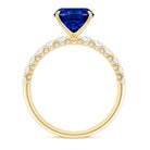 Classic 2.75 Carat Lab Grown Blue Sapphire Cushion Cut Engagement Ring with Diamond AAAA - Rosec Jewels
