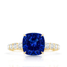 Classic 2.75 Carat Lab Grown Blue Sapphire Cushion Cut Engagement Ring with Diamond AAAA - Rosec Jewels