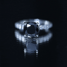 Cushion Cut Created Black Diamond and Diamond Solitaire Ring AAAA ( Synthetic ) - Rosec Jewels