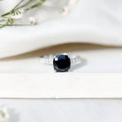 Cushion Cut Created Black Diamond and Diamond Solitaire Ring AAAA ( Synthetic ) - Rosec Jewels