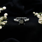 Cushion Cut Created Black Diamond and Diamond Solitaire Ring AAAA ( Synthetic ) - Rosec Jewels